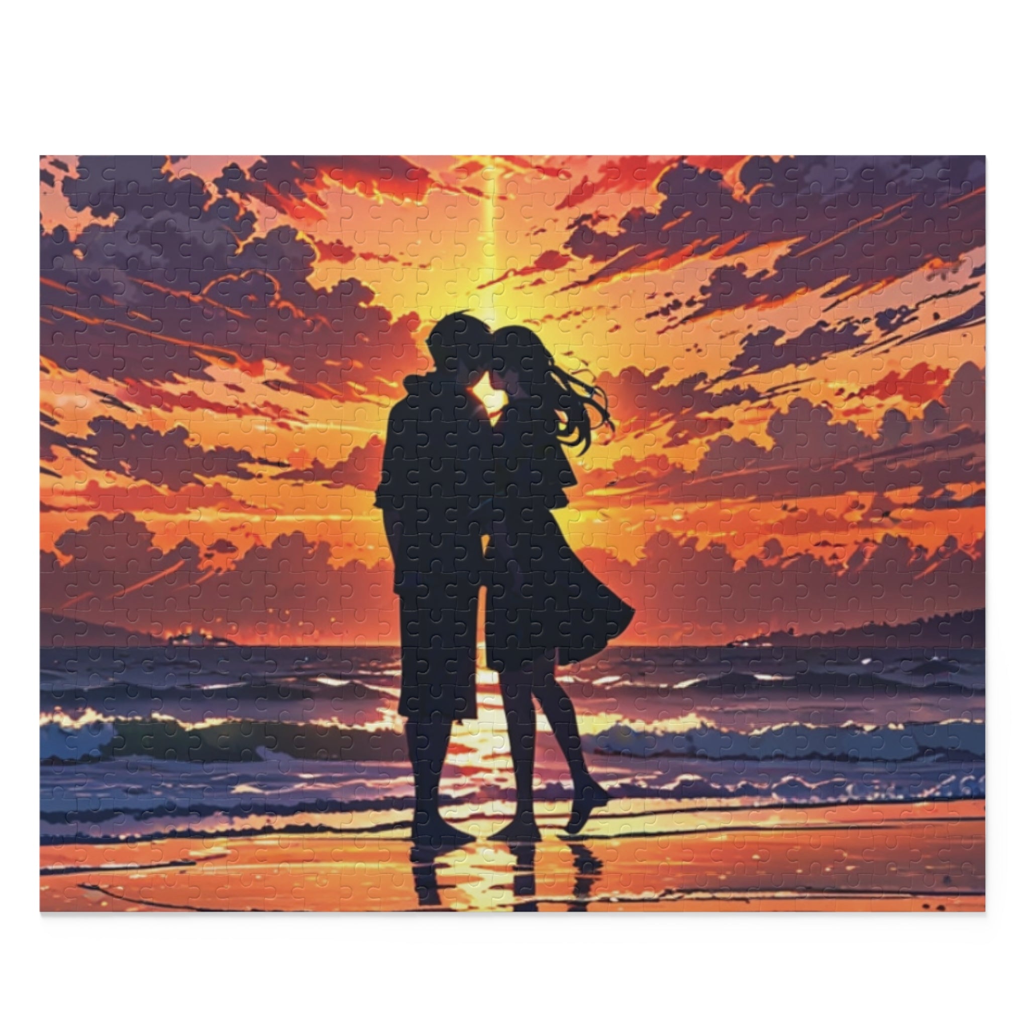 Sunset Serenade Puzzle: Romantic Silhouettes by the Shore (120, 252, 500-Piece)