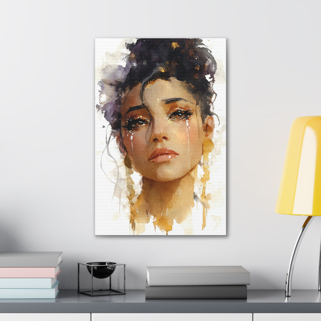 Golden Tears | Watercolor Portrait of Grace and Emotion