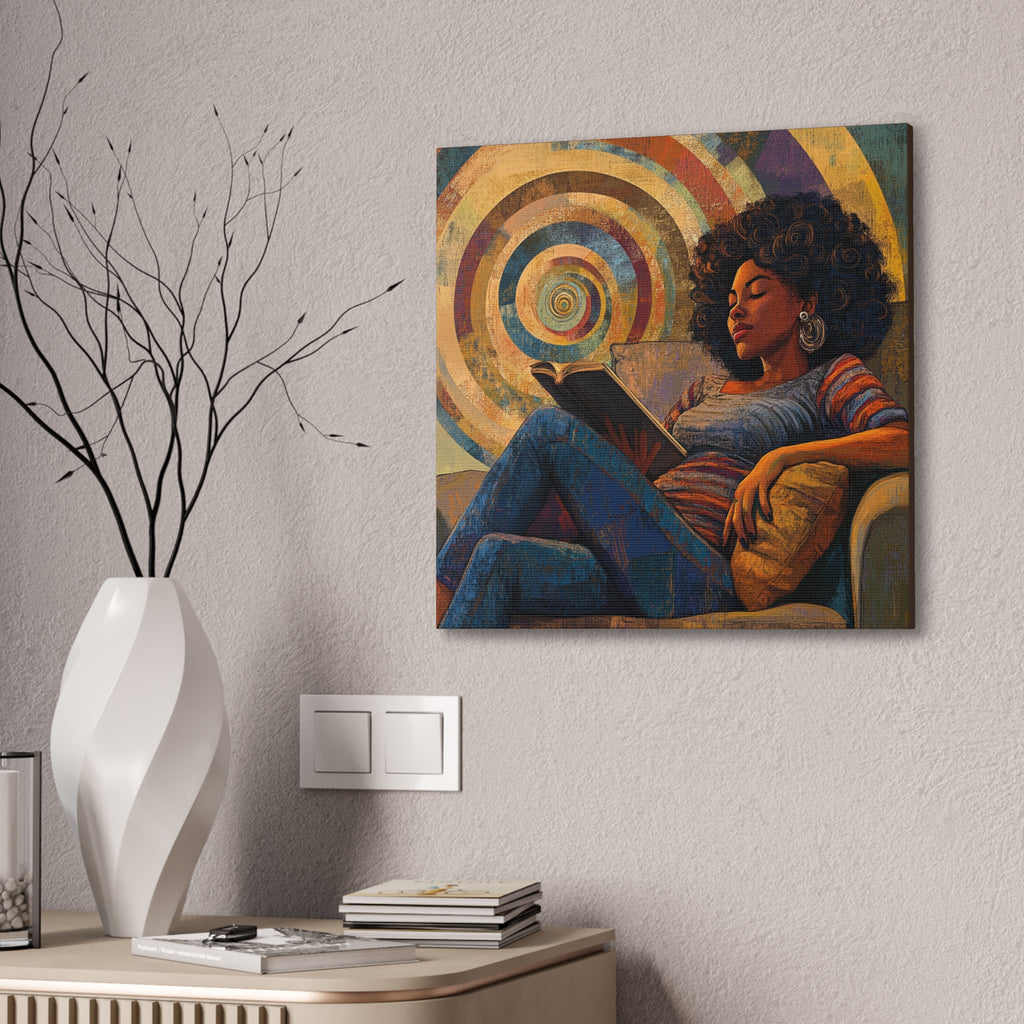 Stillness in the Story – Cozy Reading Afrocentric Canvas Art