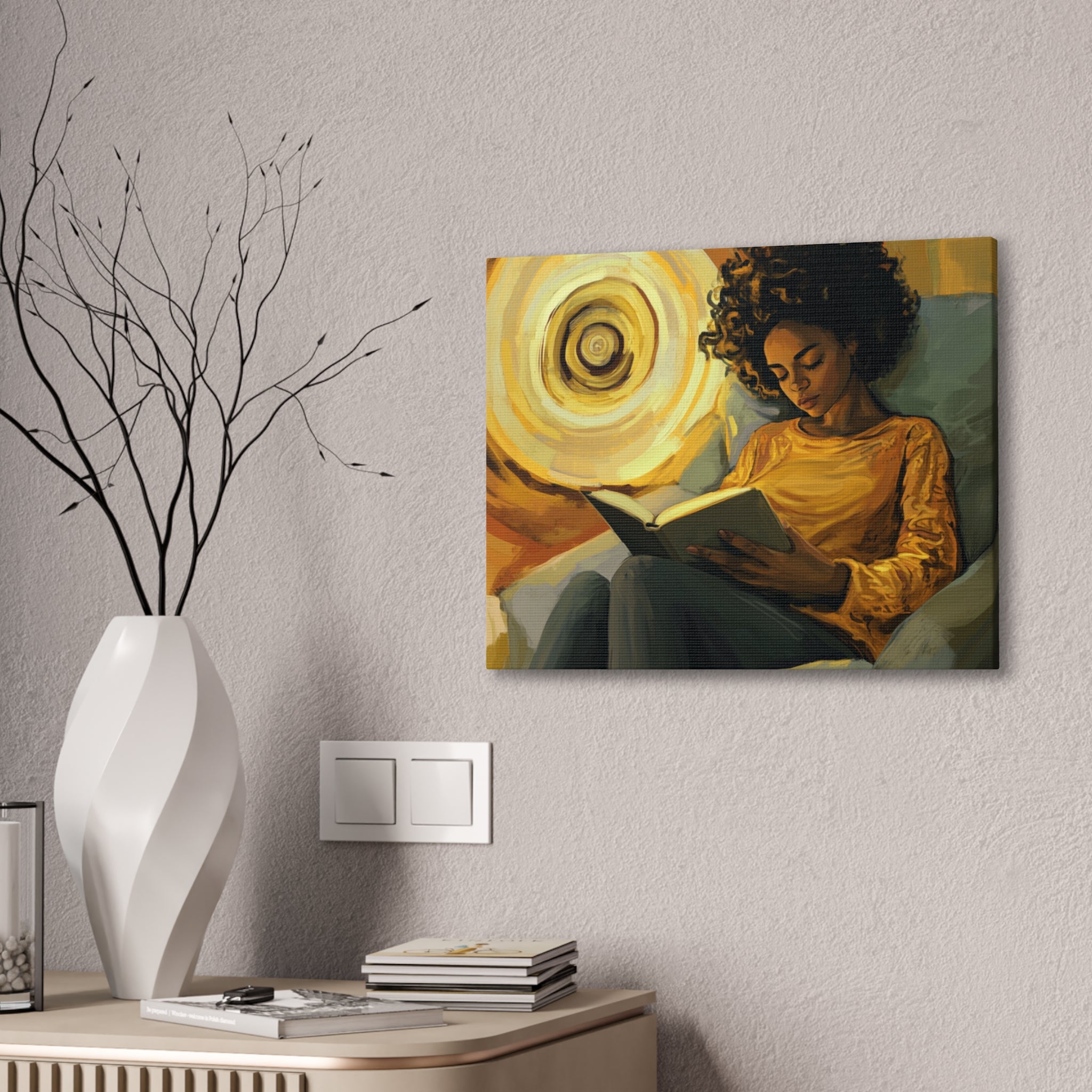 Reading in Radiance – Afrocentric Canvas Art for Book Lovers