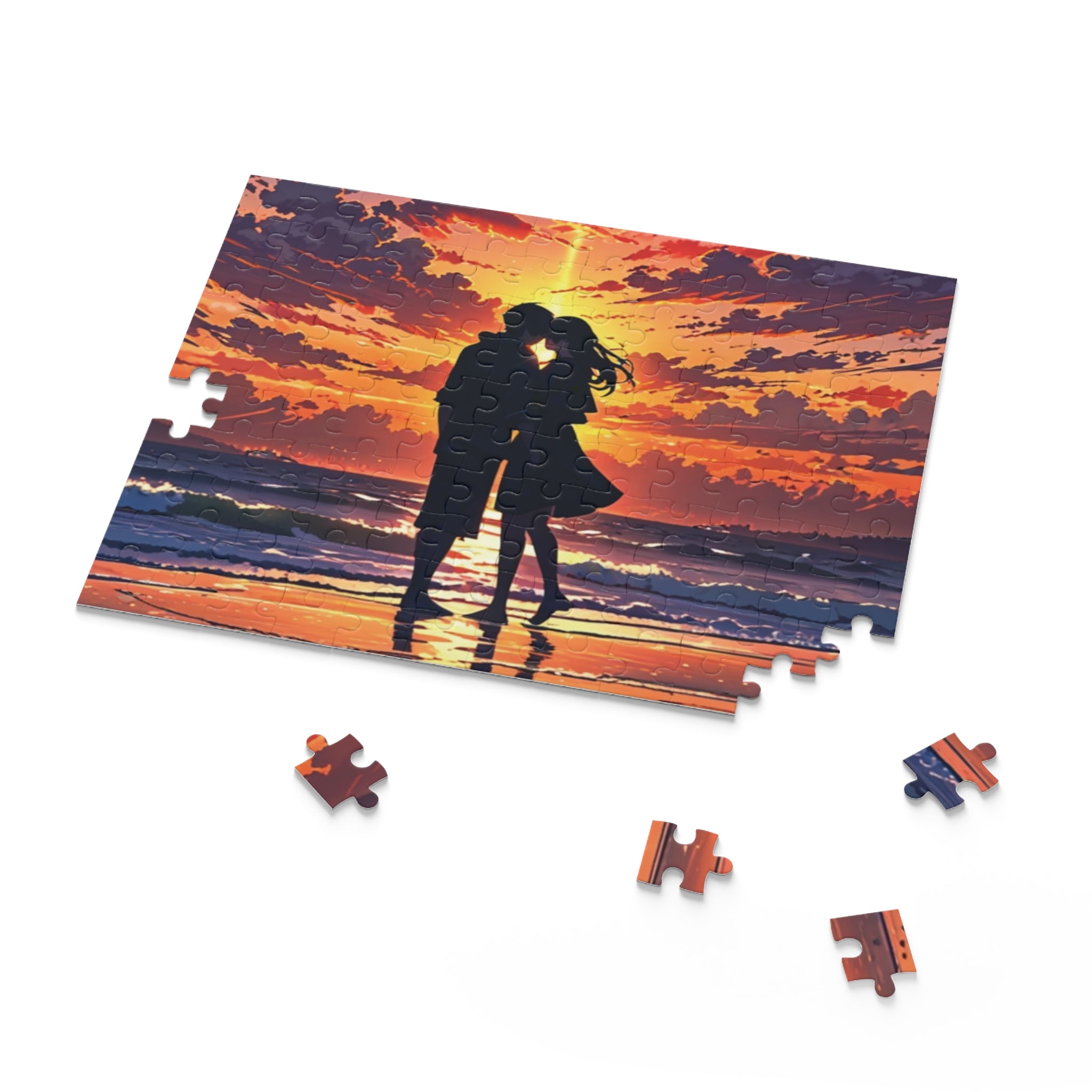 Sunset Serenade Puzzle: Romantic Silhouettes by the Shore (120, 252, 500-Piece)