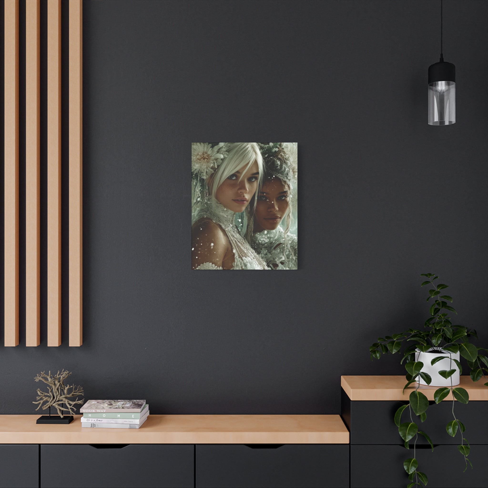 Winter Bloom: Dual Divinity Matte Canvas Print — Ethereal Portrait Wall Art