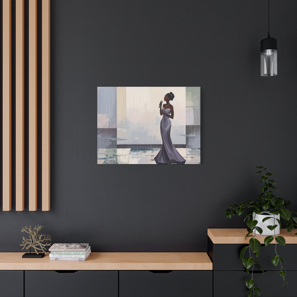 Canvas Print – Lady of Song: Rainy Serenade Wall Art on Matte Stretched Canvas