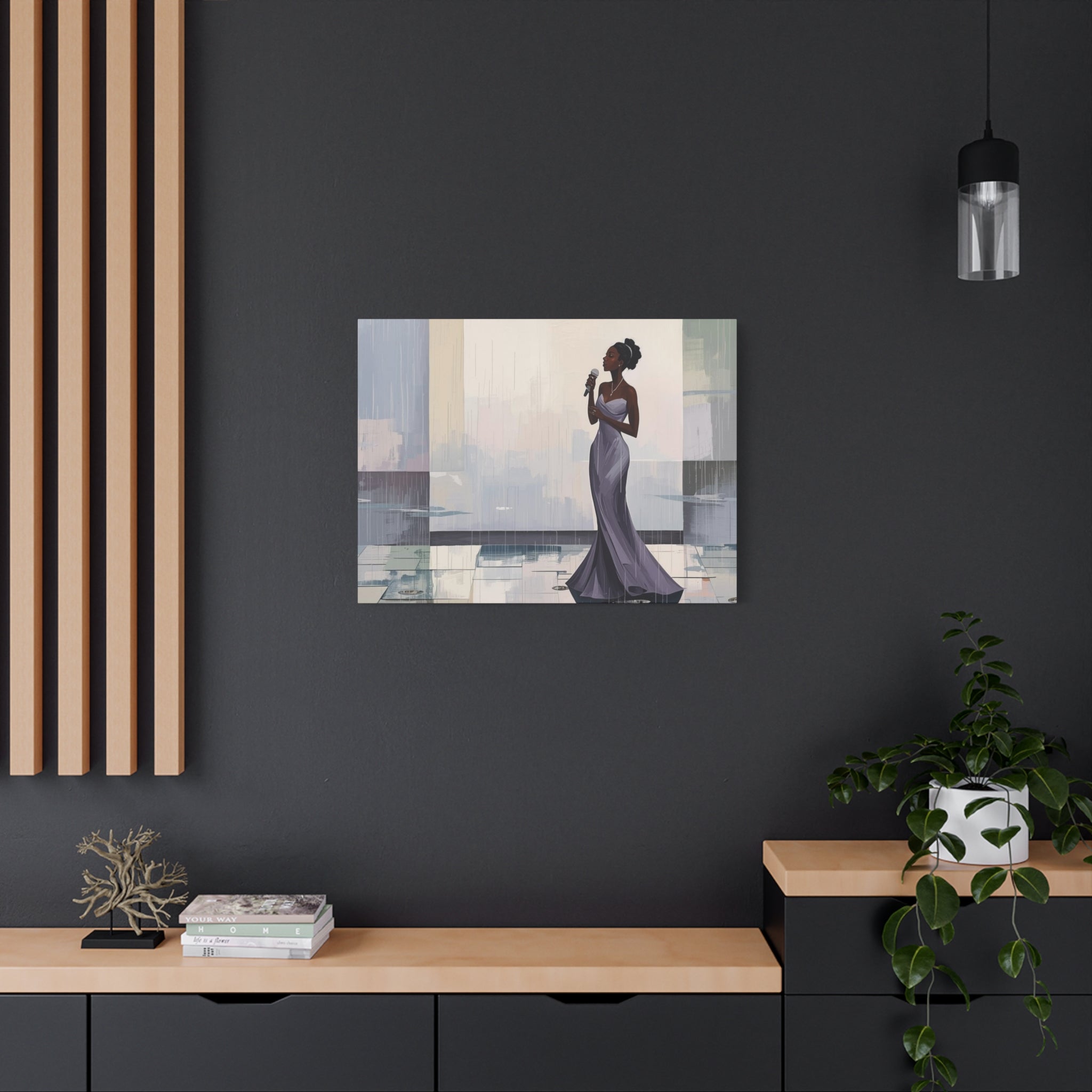 Canvas Print – Lady of Song: Rainy Serenade Wall Art on Matte Stretched Canvas
