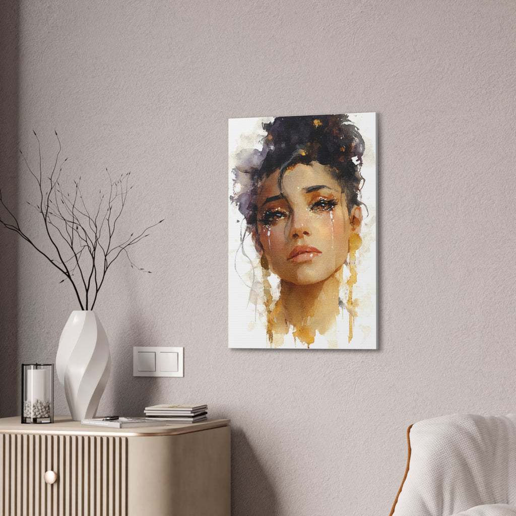 Golden Tears | Watercolor Portrait of Grace and Emotion