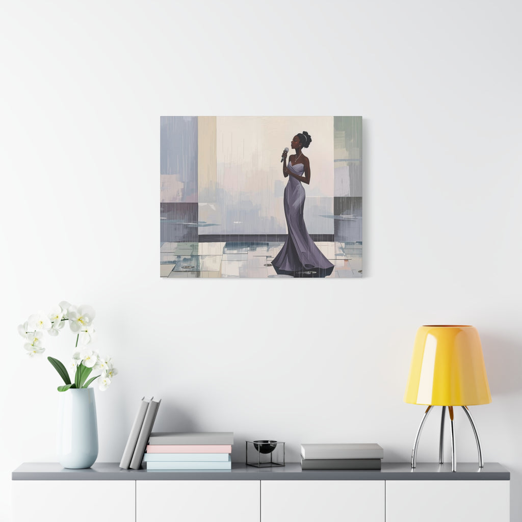 Canvas Print – Lady of Song: Rainy Serenade Wall Art on Matte Stretched Canvas