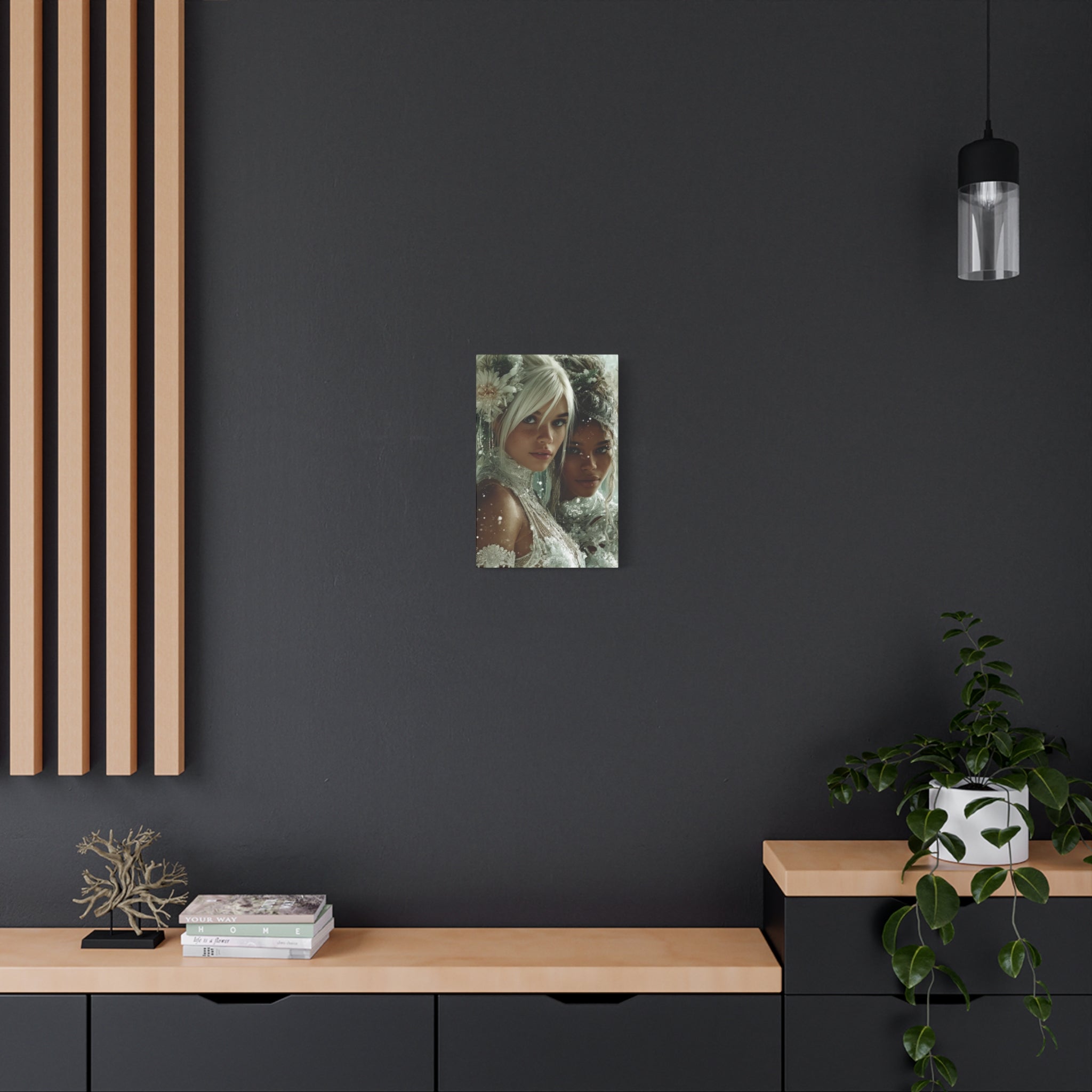 Winter Bloom: Dual Divinity Matte Canvas Print — Ethereal Portrait Wall Art
