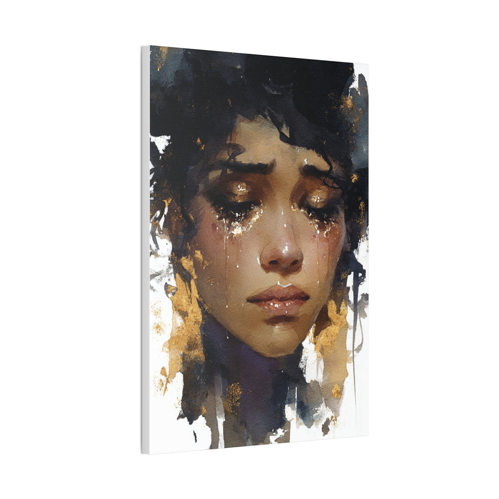 Weight of Her Tears | Emotional Watercolor Portrait Canvas