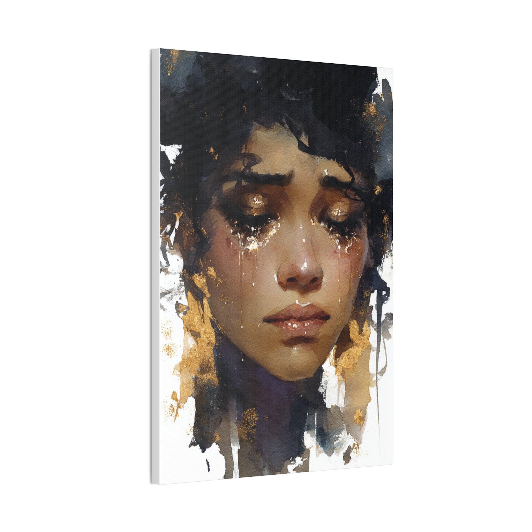 Weight of Her Tears | Emotional Watercolor Portrait Canvas