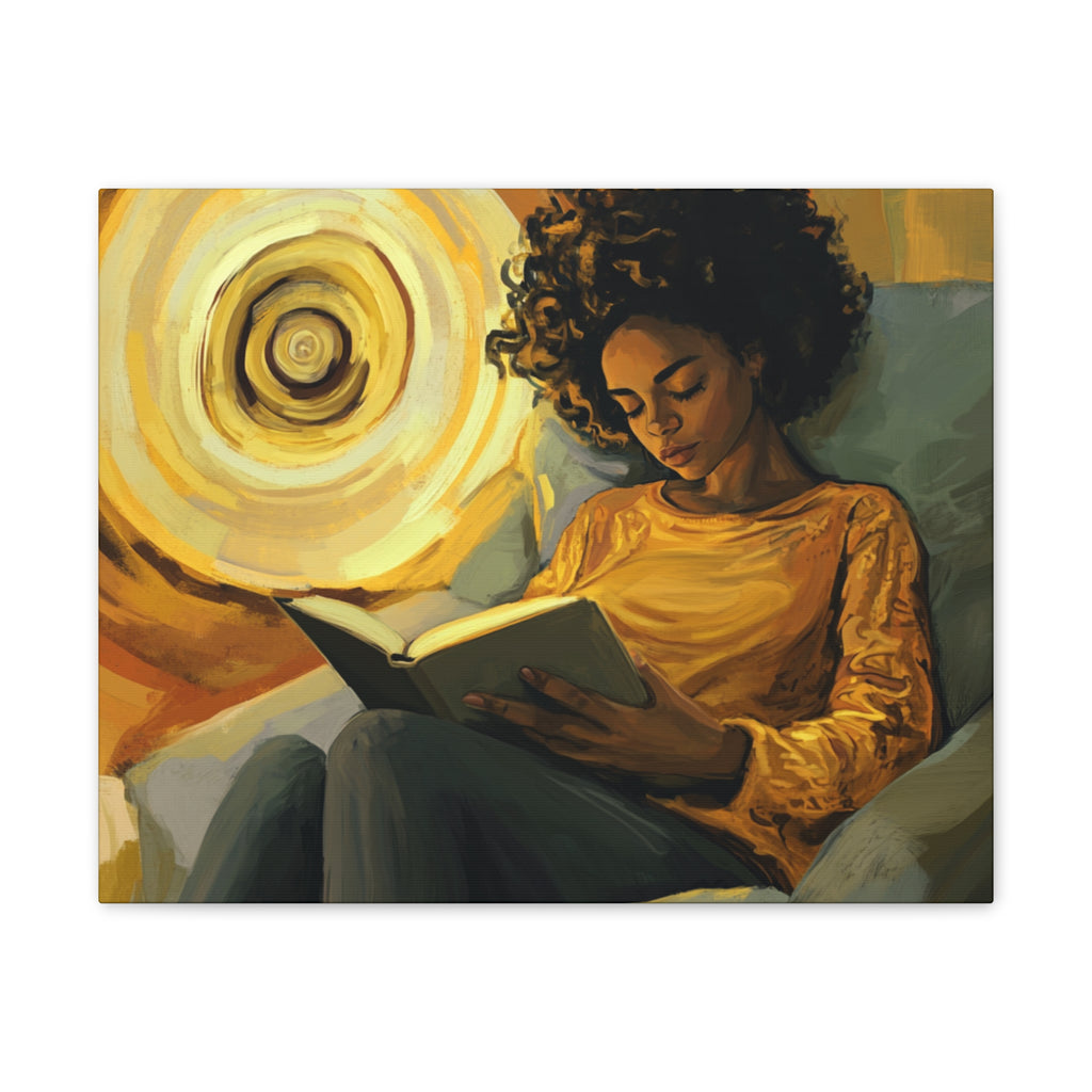 Reading in Radiance – Afrocentric Canvas Art for Book Lovers