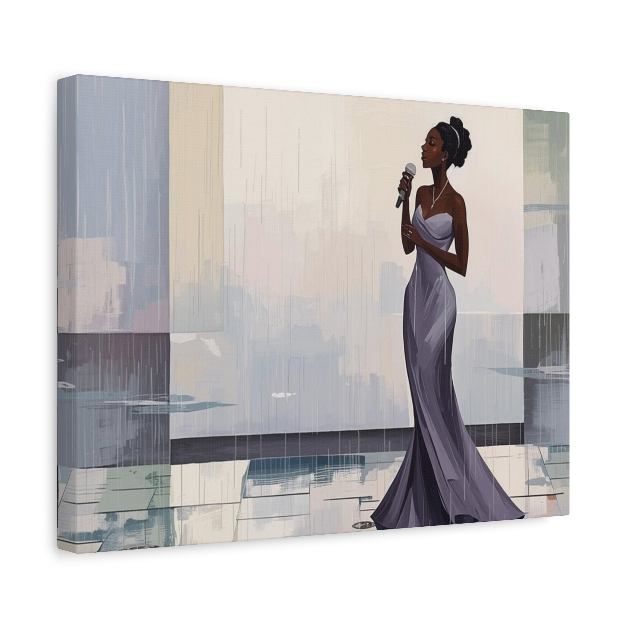 Canvas Print – Lady of Song: Rainy Serenade Wall Art on Matte Stretched Canvas