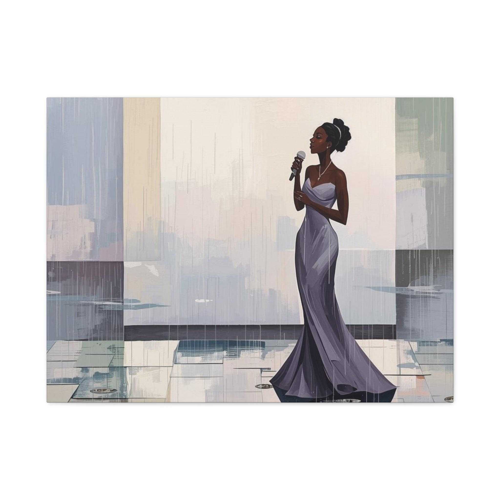 Canvas Print – Lady of Song: Rainy Serenade Wall Art on Matte Stretched Canvas