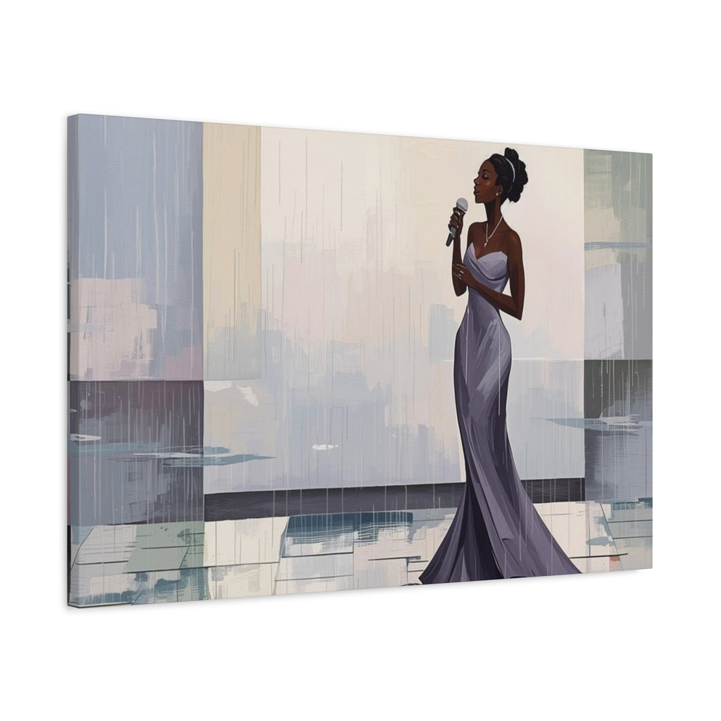Canvas Print – Lady of Song: Rainy Serenade Wall Art on Matte Stretched Canvas