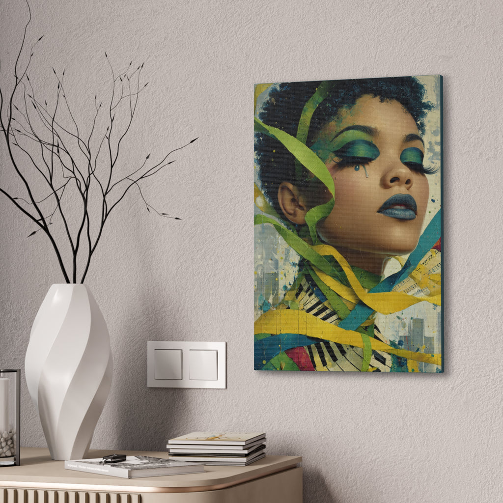The Sound of Her Silence | Abstract Afro Surrealist Portrait Canvas Art