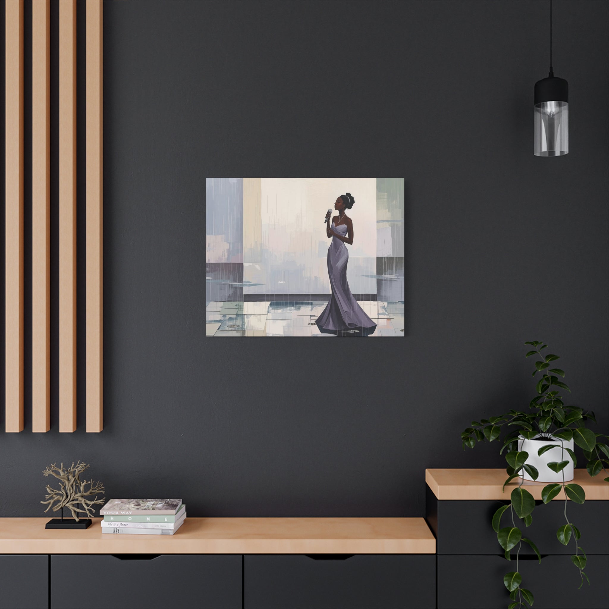 Canvas Print – Lady of Song: Rainy Serenade Wall Art on Matte Stretched Canvas