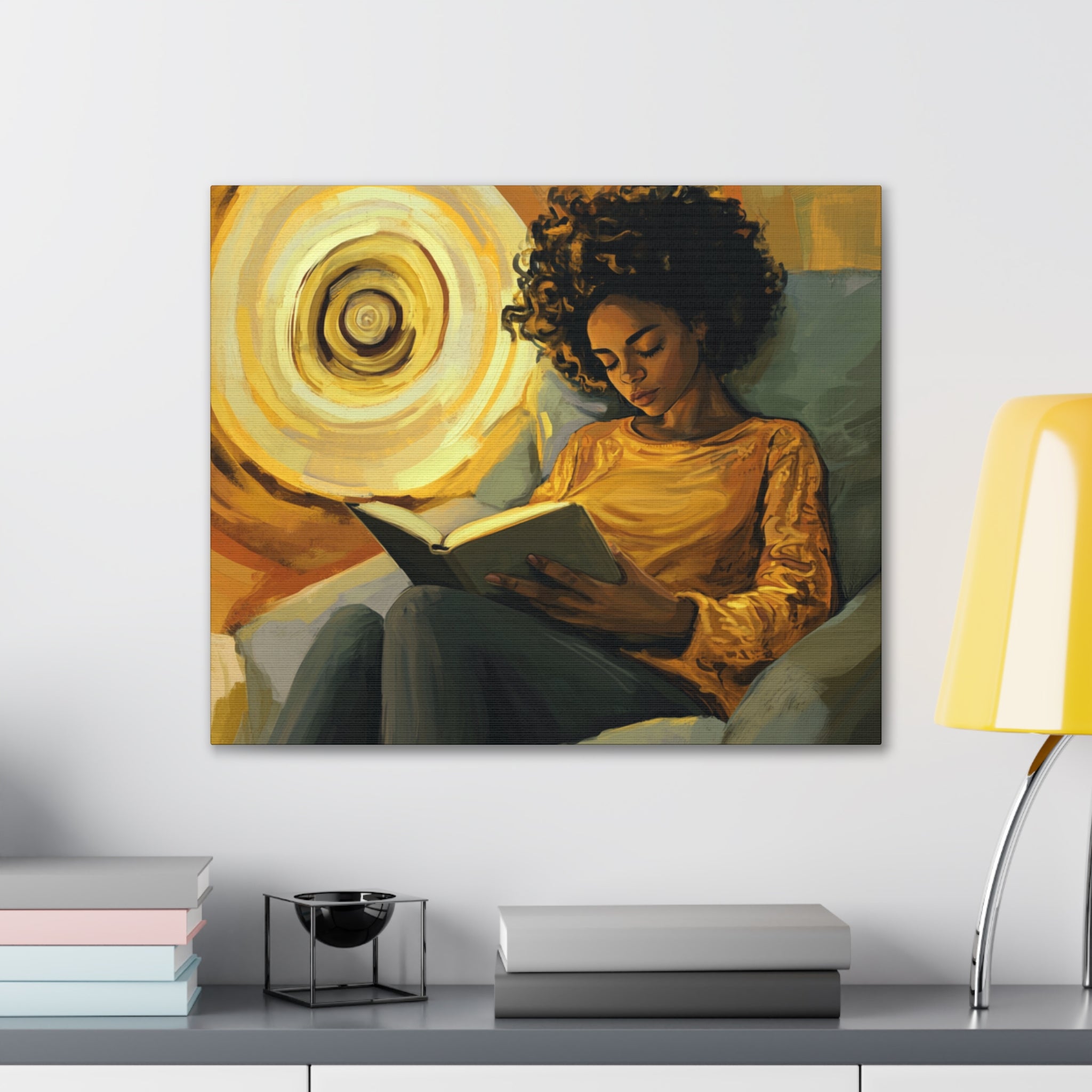 Reading in Radiance – Afrocentric Canvas Art for Book Lovers