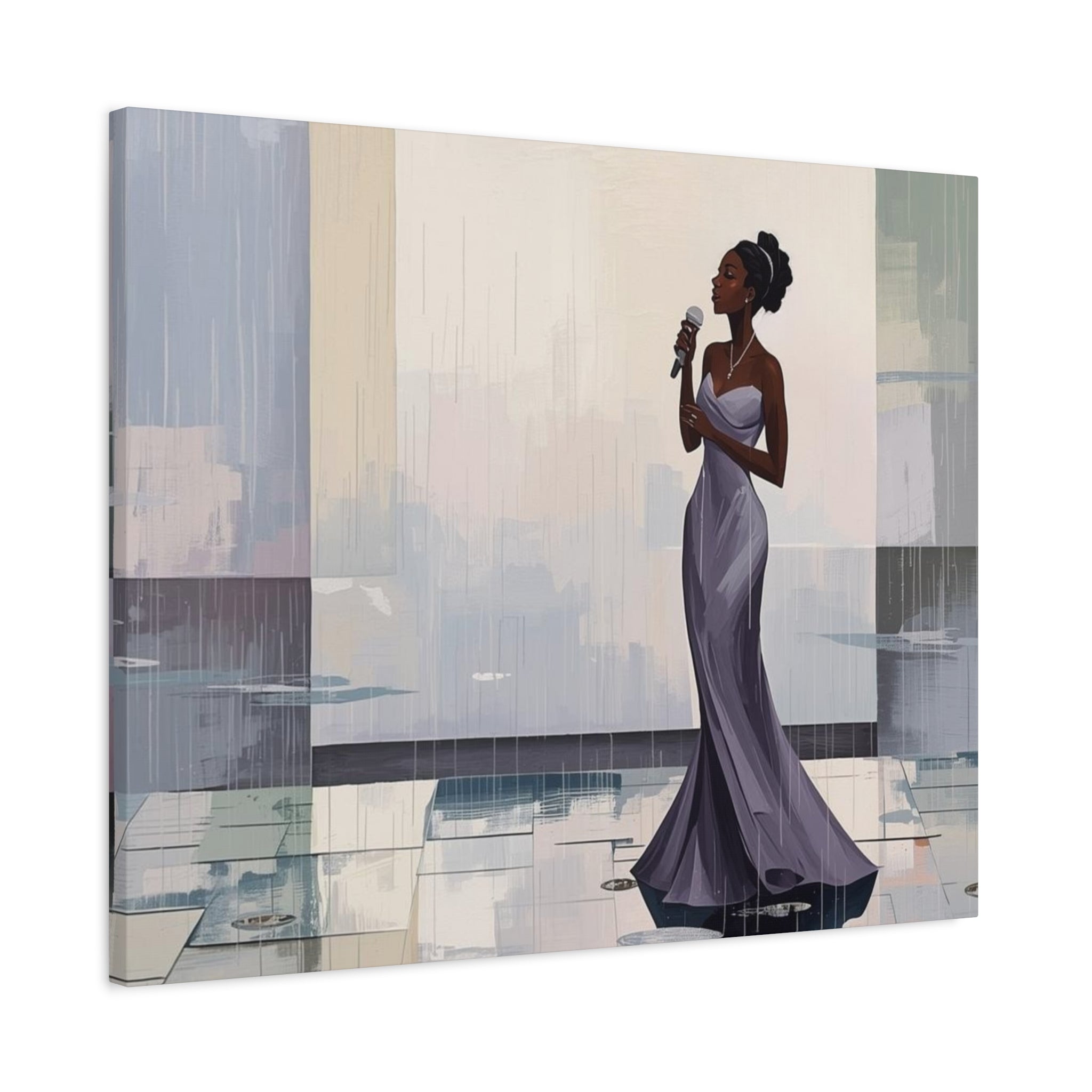 Canvas Print – Lady of Song: Rainy Serenade Wall Art on Matte Stretched Canvas