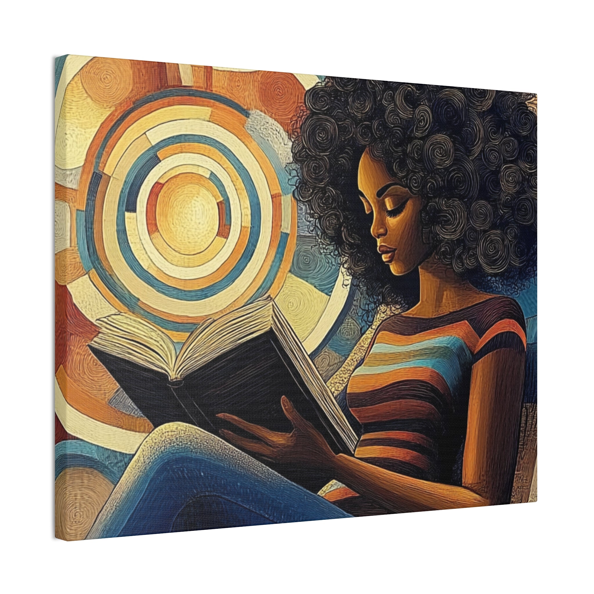 Spirals of Serenity – Afrocentric Reading Canvas Art