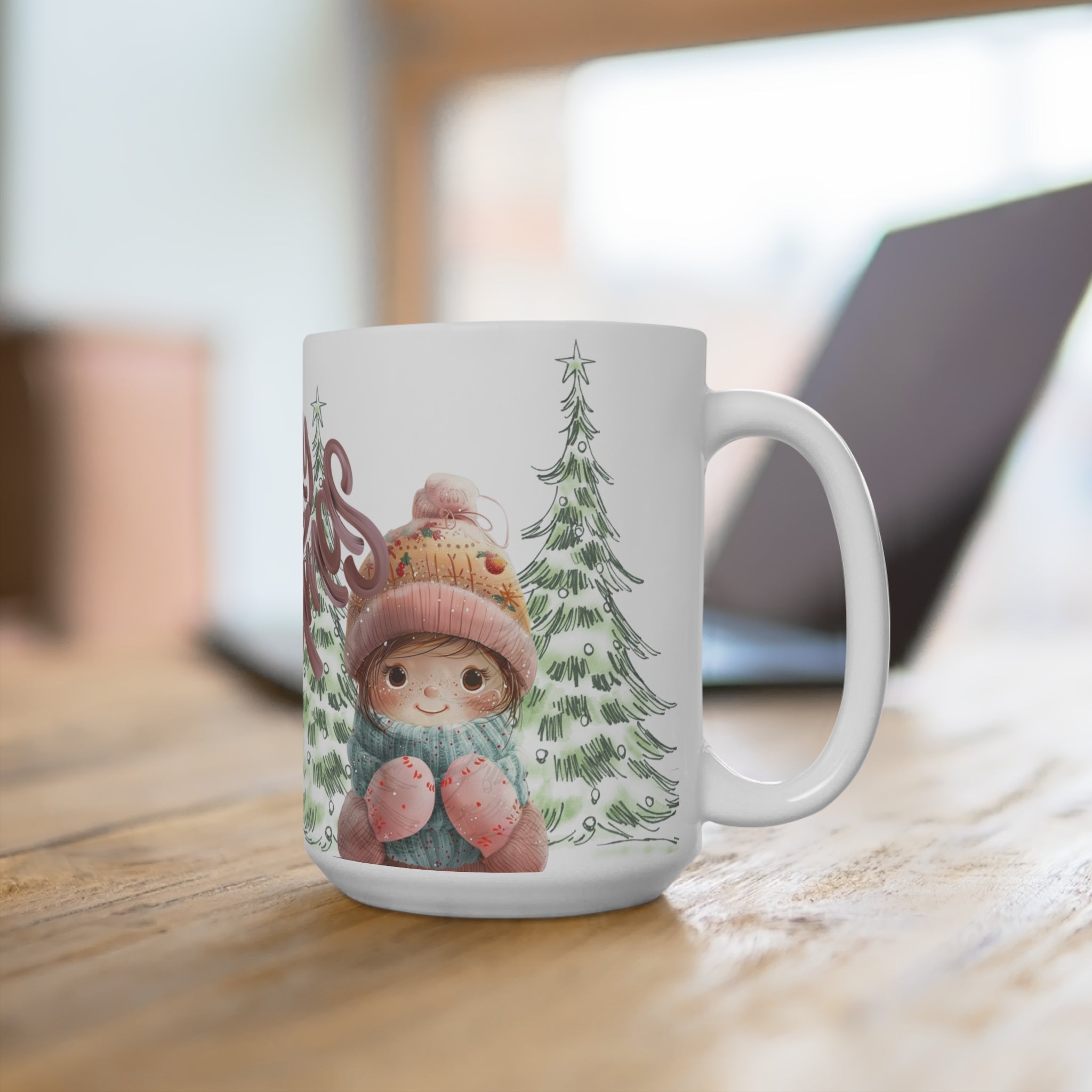 Christmas Mug 15oz — Merry Christmas Cute Winter Kids Illustration