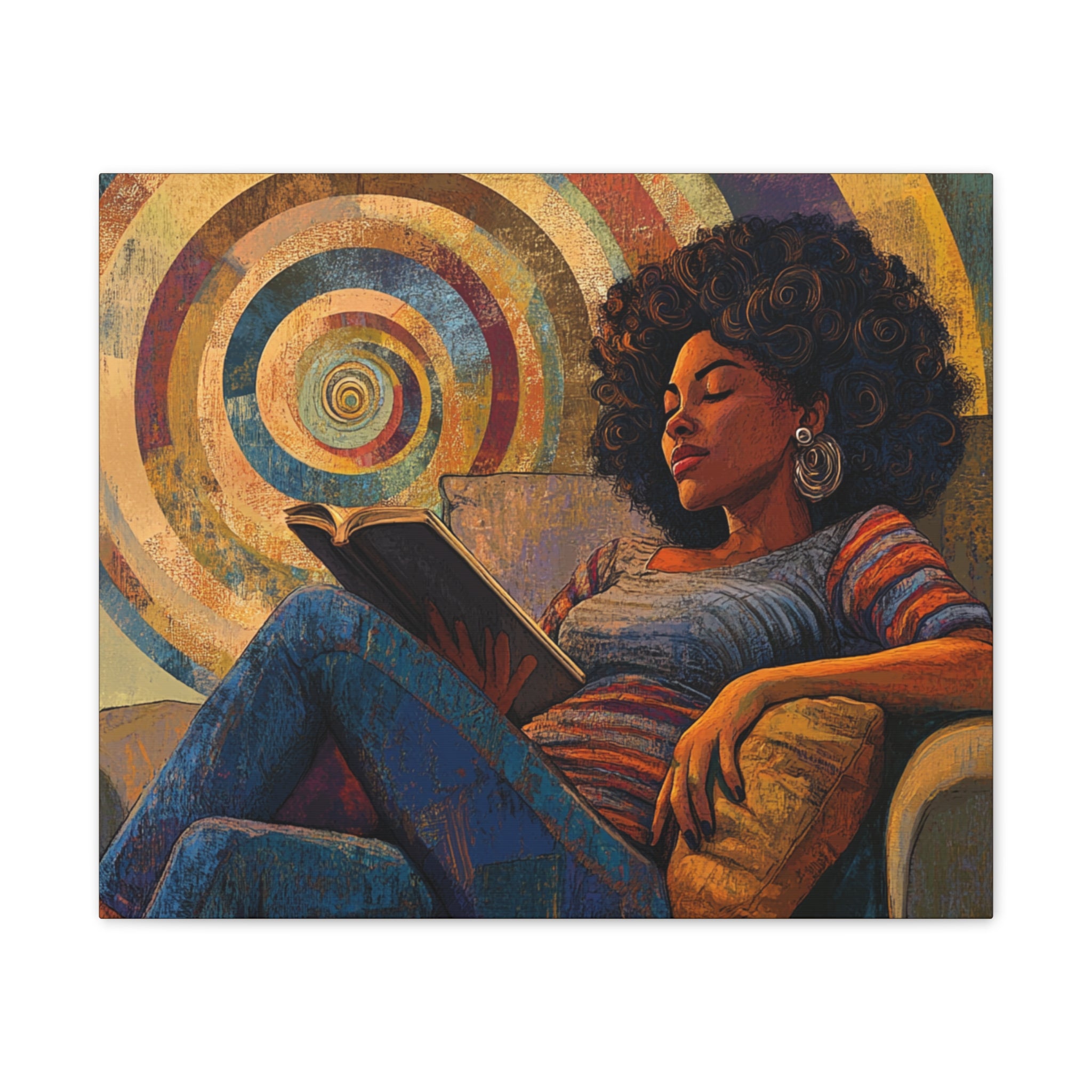 Stillness in the Story – Cozy Reading Afrocentric Canvas Art