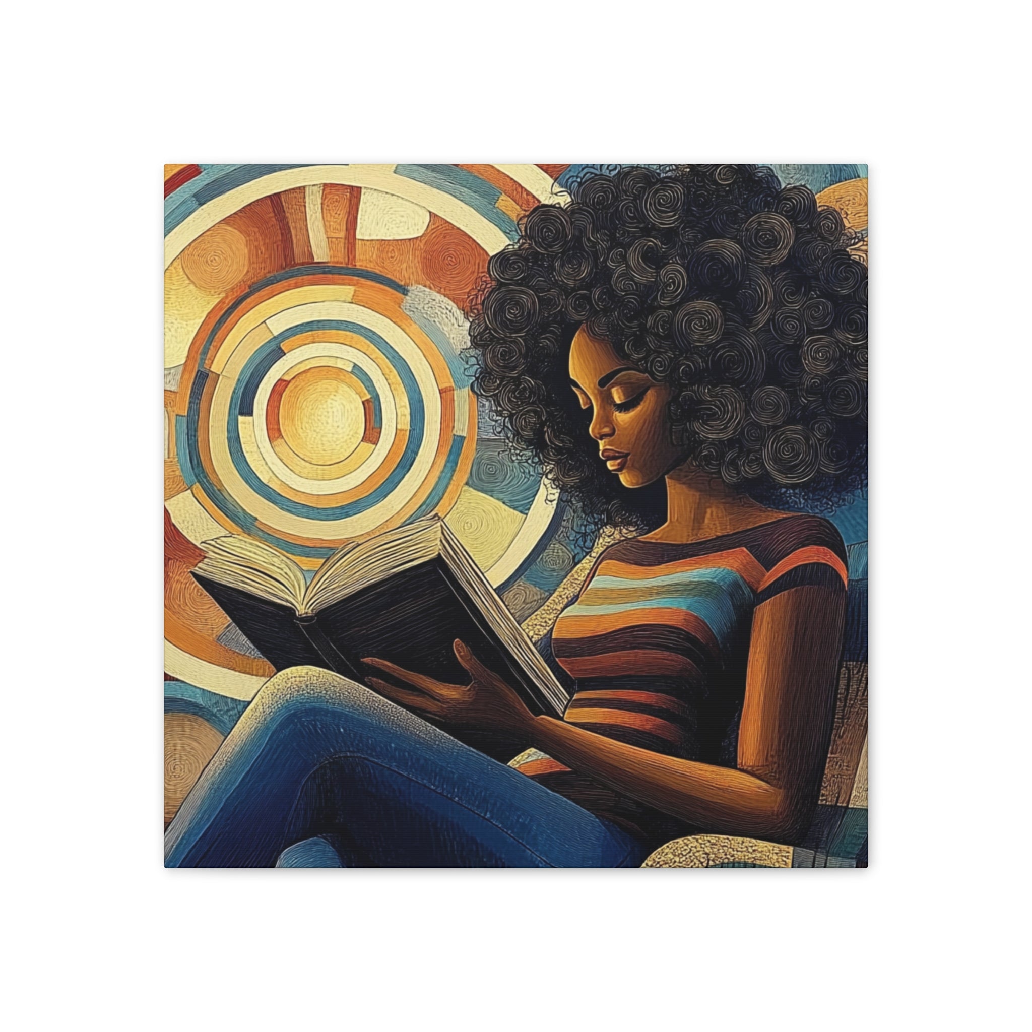 Spirals of Serenity – Afrocentric Reading Canvas Art