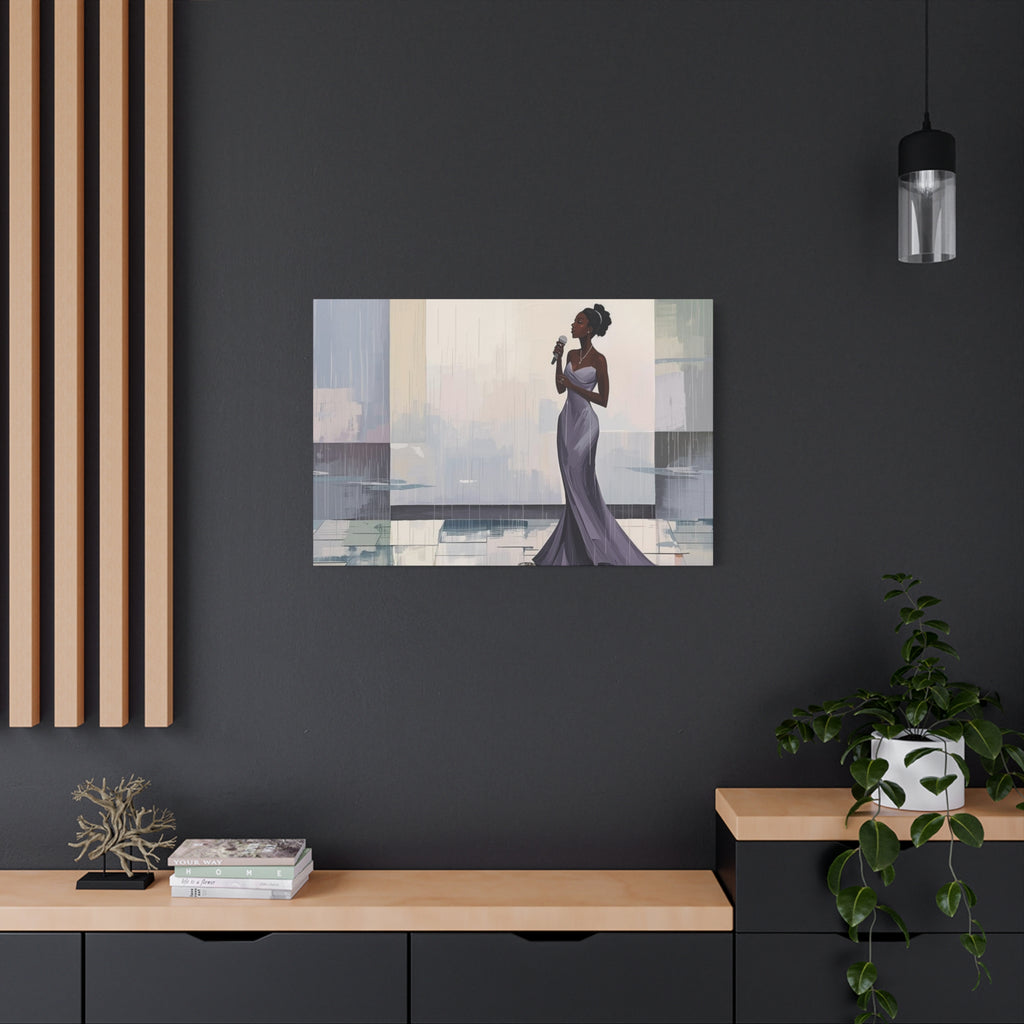 Canvas Print – Lady of Song: Rainy Serenade Wall Art on Matte Stretched Canvas