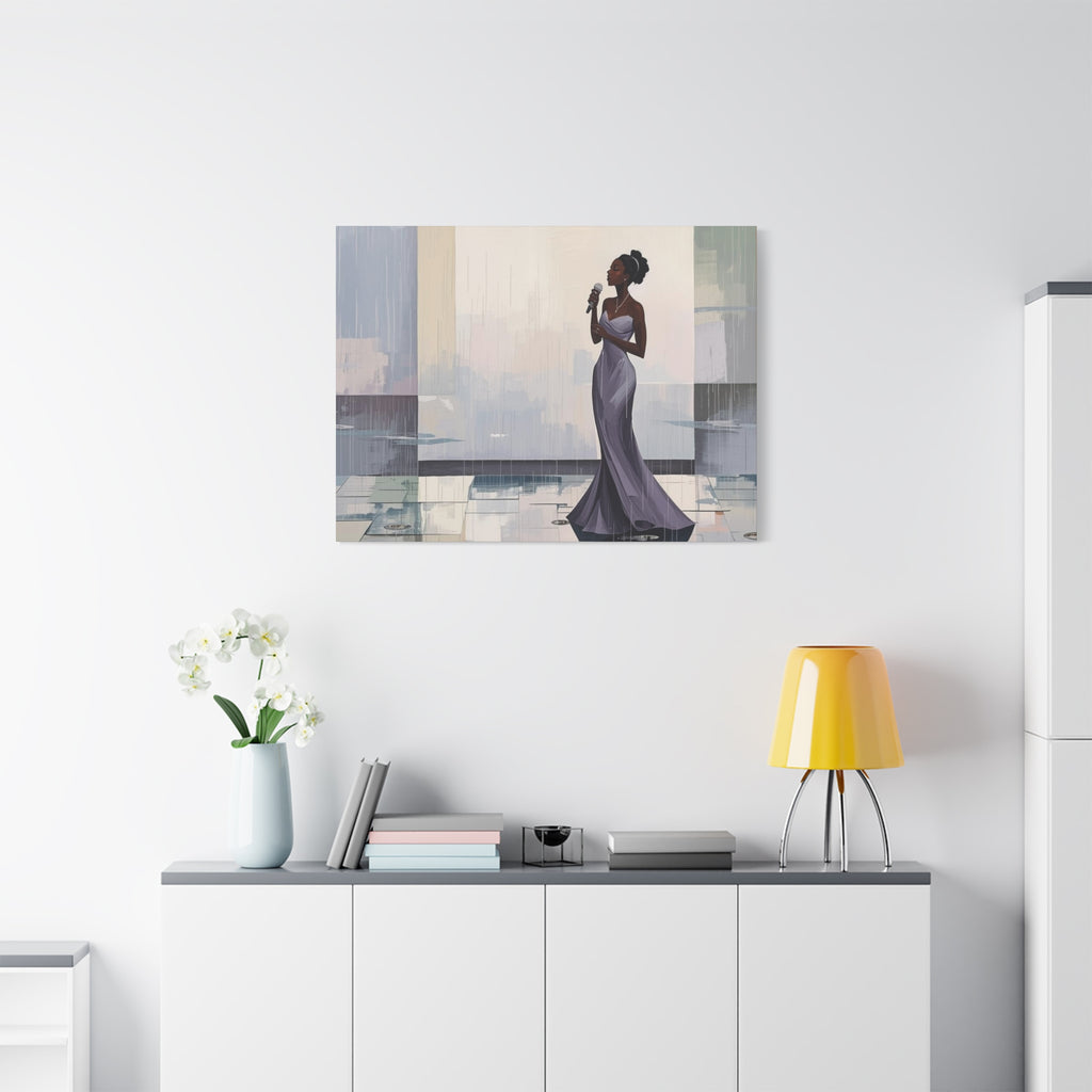 Canvas Print – Lady of Song: Rainy Serenade Wall Art on Matte Stretched Canvas