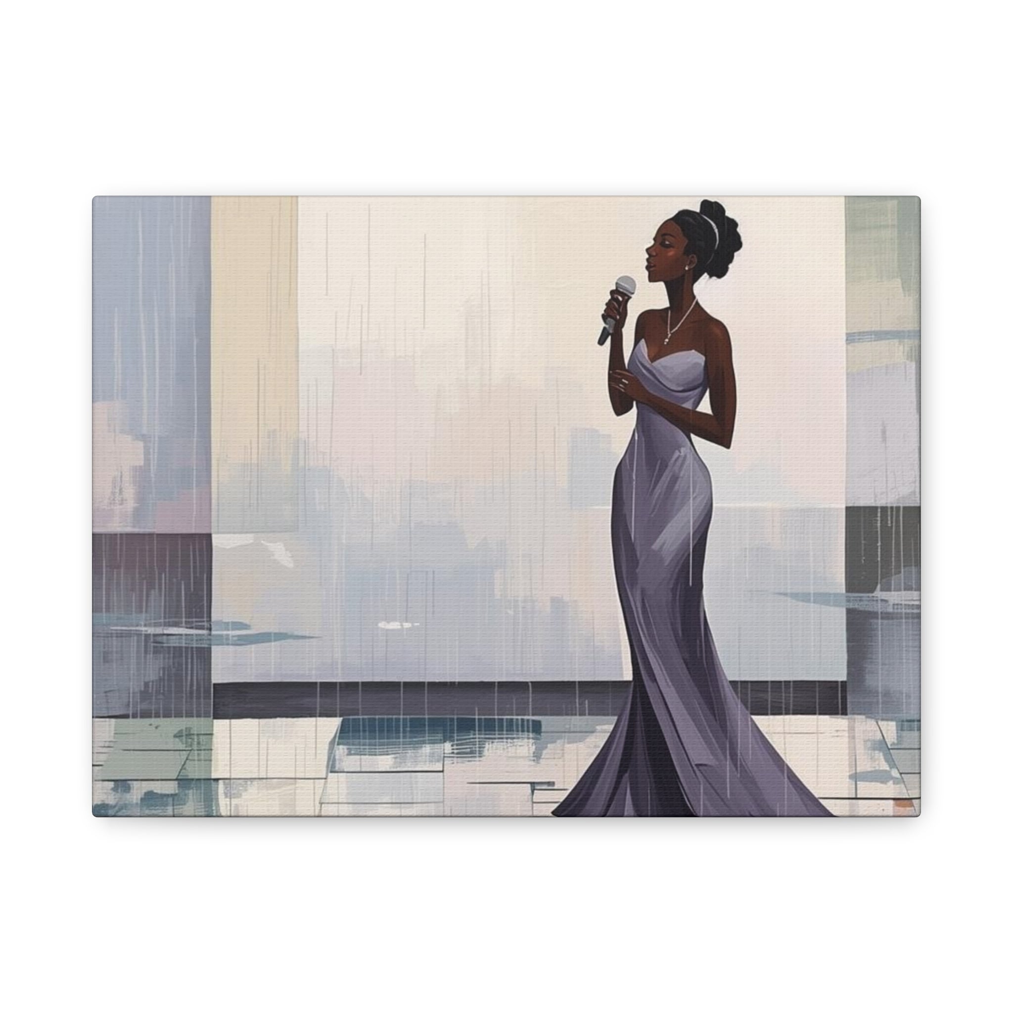 Canvas Print – Lady of Song: Rainy Serenade Wall Art on Matte Stretched Canvas