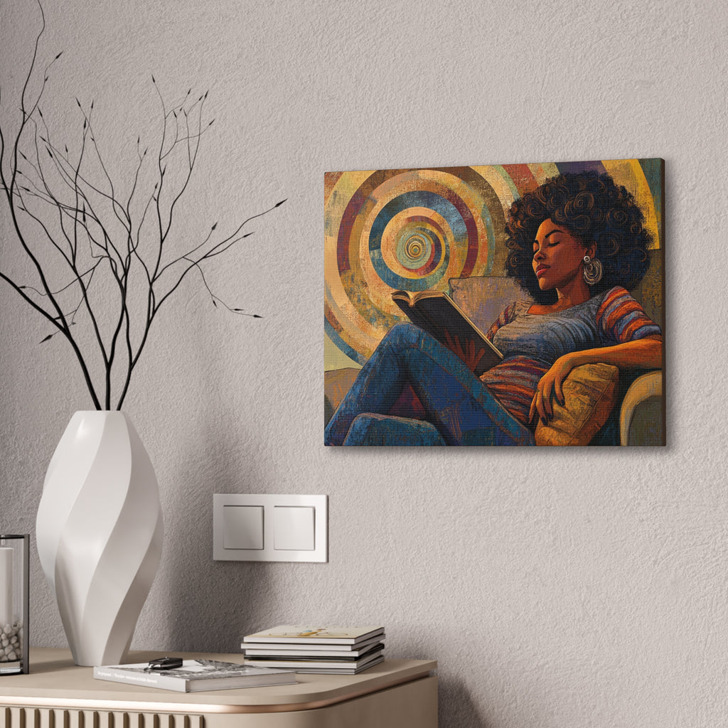 Stillness in the Story – Cozy Reading Afrocentric Canvas Art