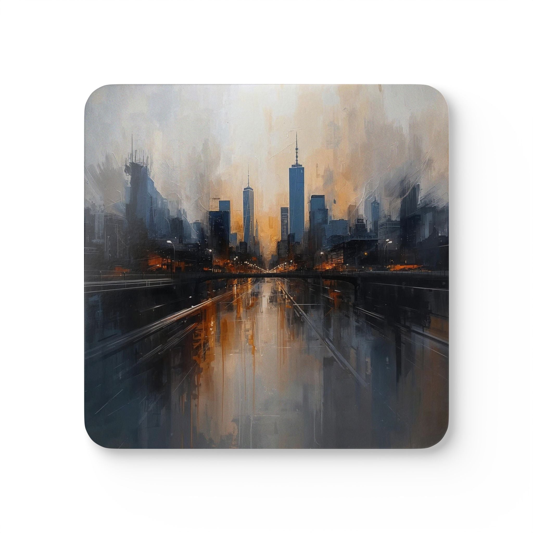 Cityscape Cork Coaster Set — Abstract Urban Skyline Drink Coasters