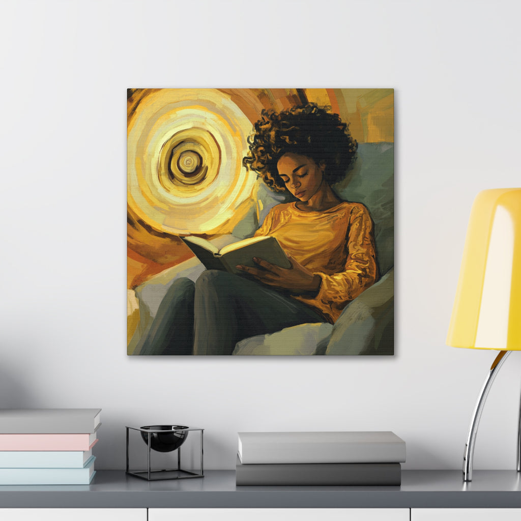 Reading in Radiance – Afrocentric Canvas Art for Book Lovers