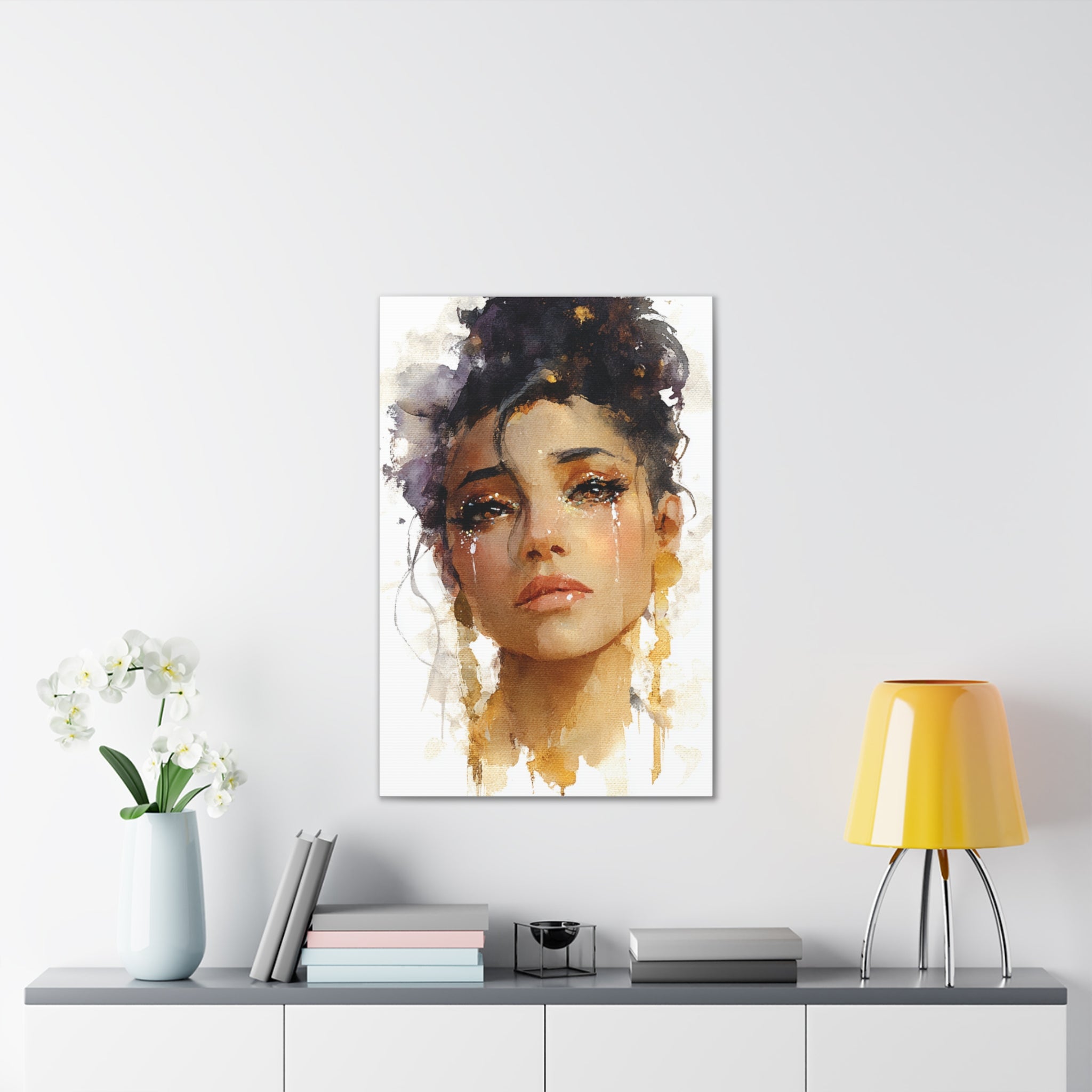 Golden Tears | Watercolor Portrait of Grace and Emotion