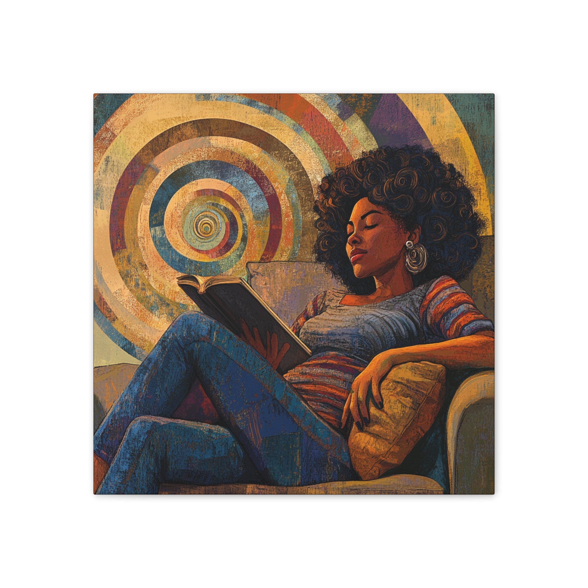 Stillness in the Story – Cozy Reading Afrocentric Canvas Art