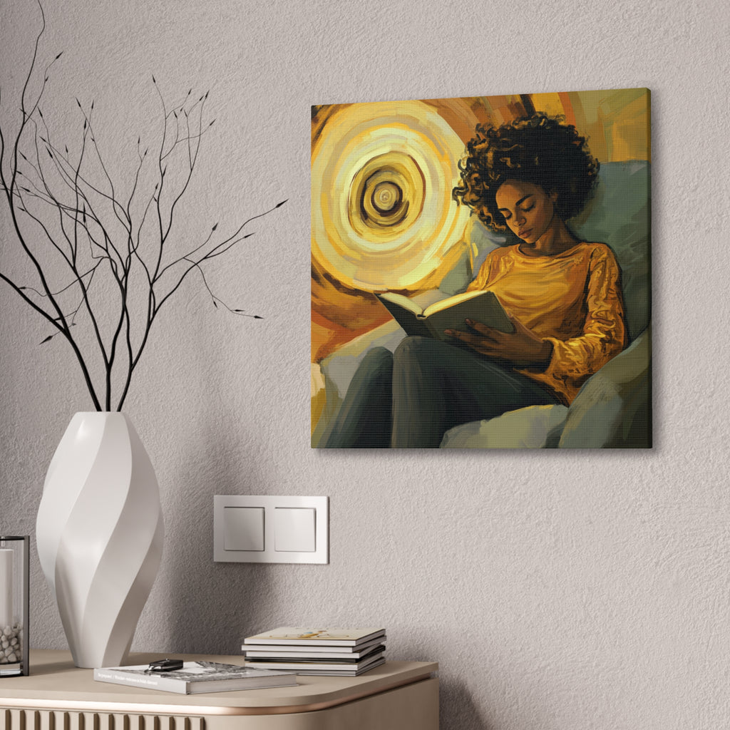 Reading in Radiance – Afrocentric Canvas Art for Book Lovers