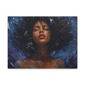 Portrait Canvas Print – Shattered Moonlight: Afro-Hispanic Woman in Indigo, Matte Stretched Wall Art