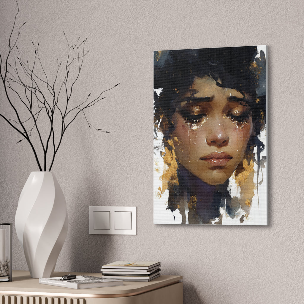 Weight of Her Tears | Emotional Watercolor Portrait Canvas
