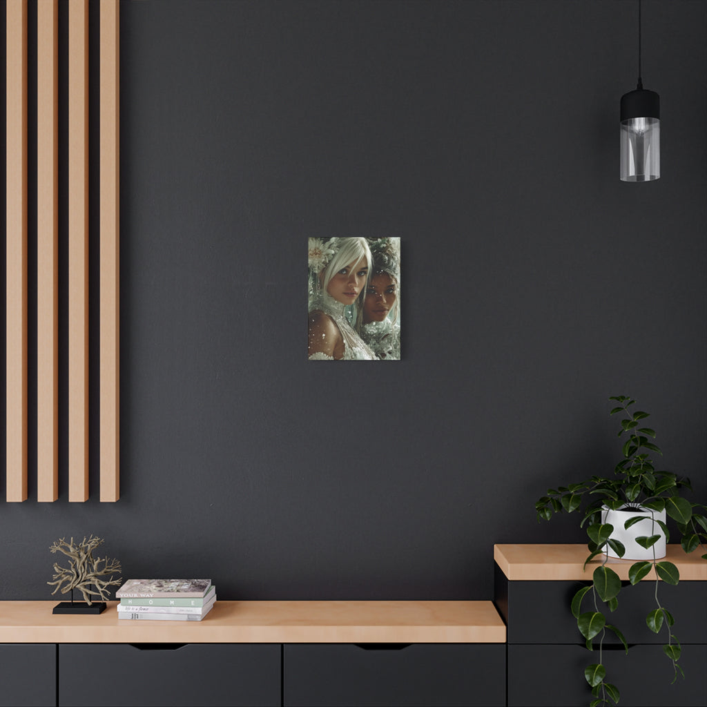 Winter Bloom: Dual Divinity Matte Canvas Print — Ethereal Portrait Wall Art