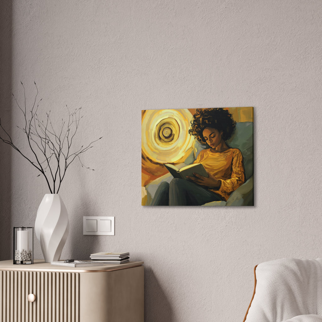 Reading in Radiance – Afrocentric Canvas Art for Book Lovers