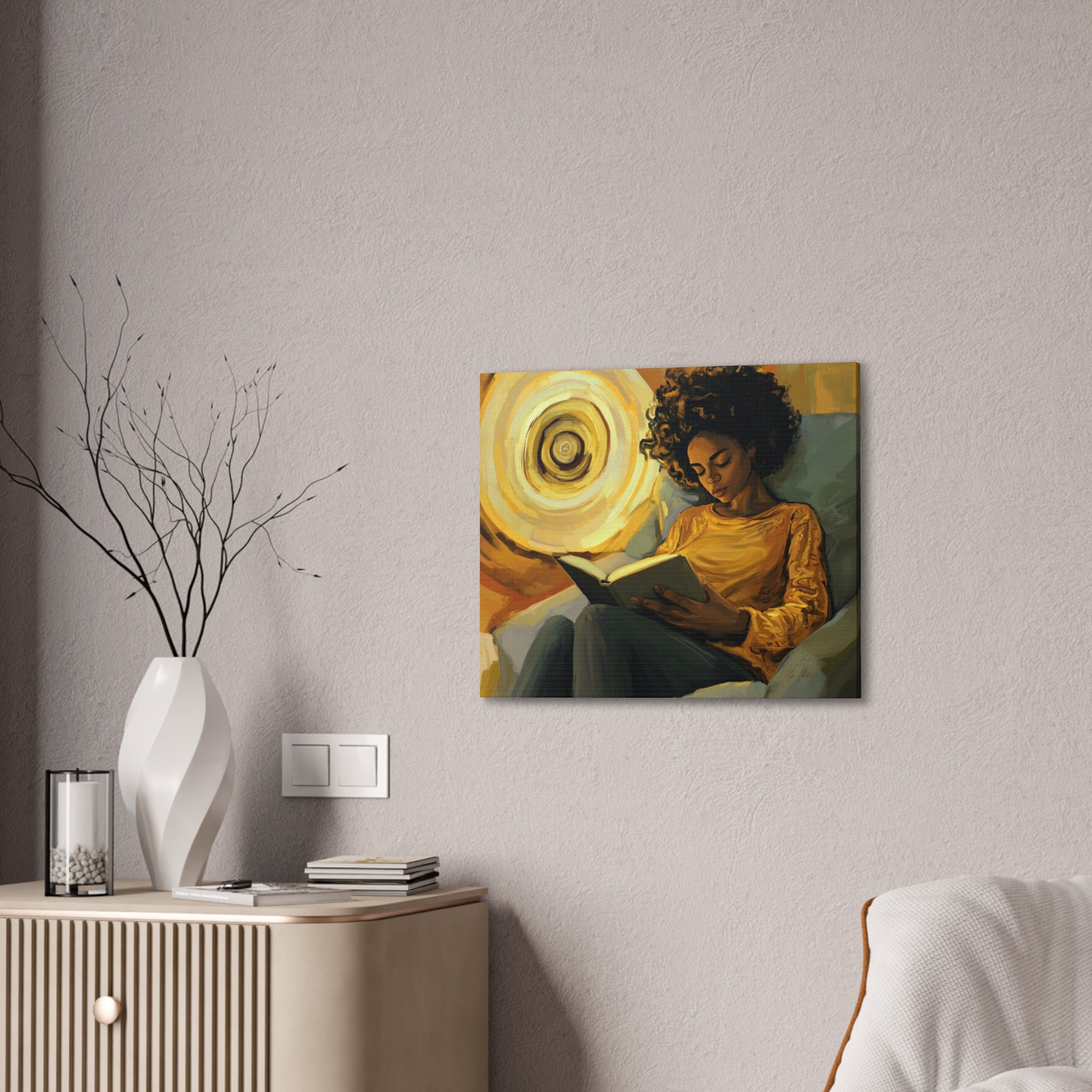 Reading in Radiance – Afrocentric Canvas Art for Book Lovers