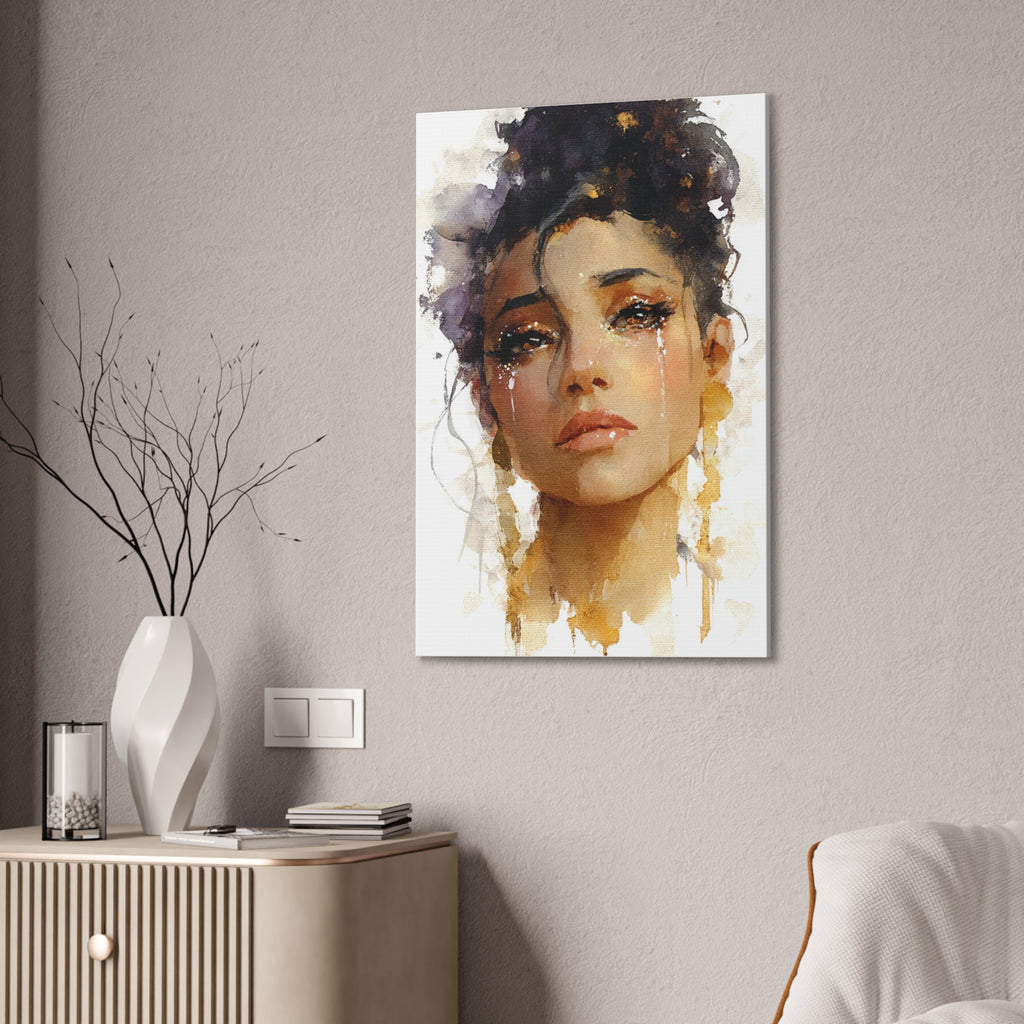 Golden Tears | Watercolor Portrait of Grace and Emotion