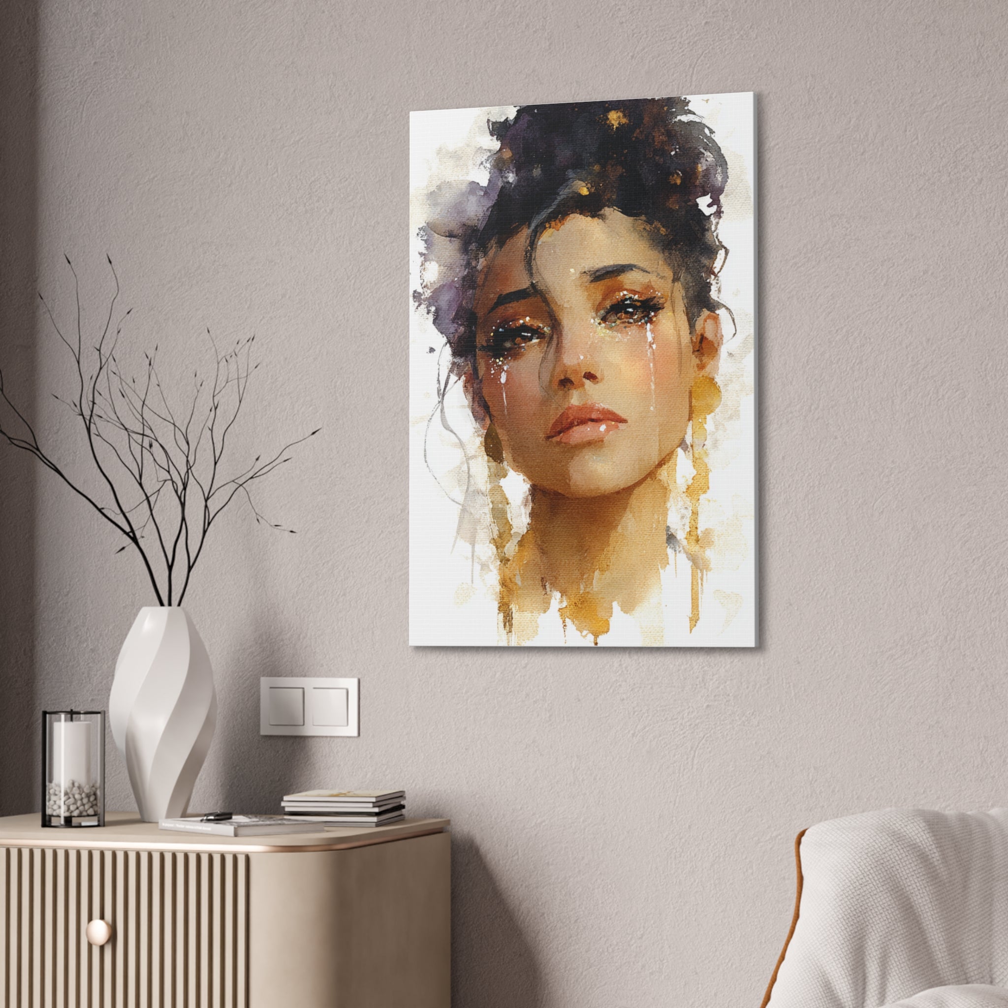 Golden Tears | Watercolor Portrait of Grace and Emotion