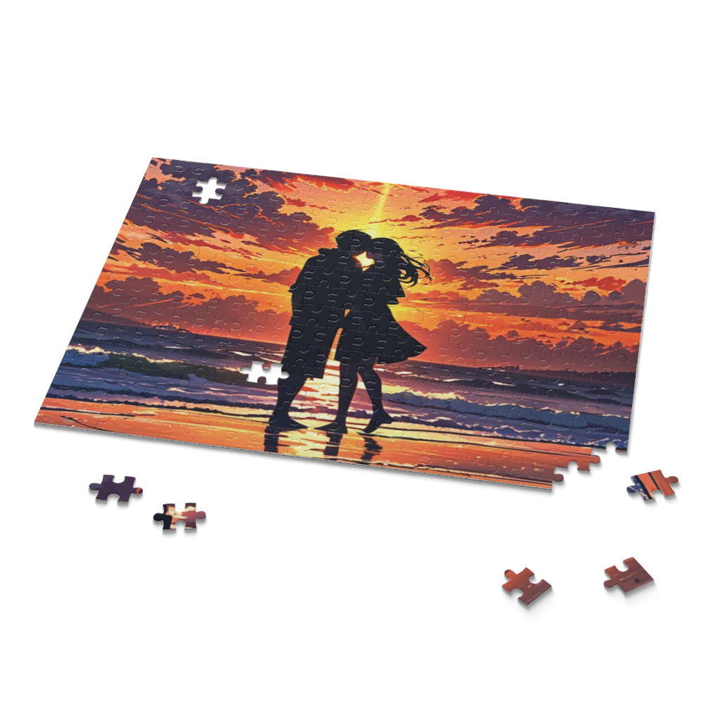 Sunset Serenade Puzzle: Romantic Silhouettes by the Shore (120, 252, 500-Piece)