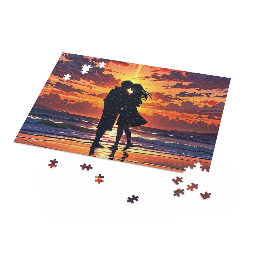 Sunset Serenade Puzzle: Romantic Silhouettes by the Shore (120, 252, 500-Piece)