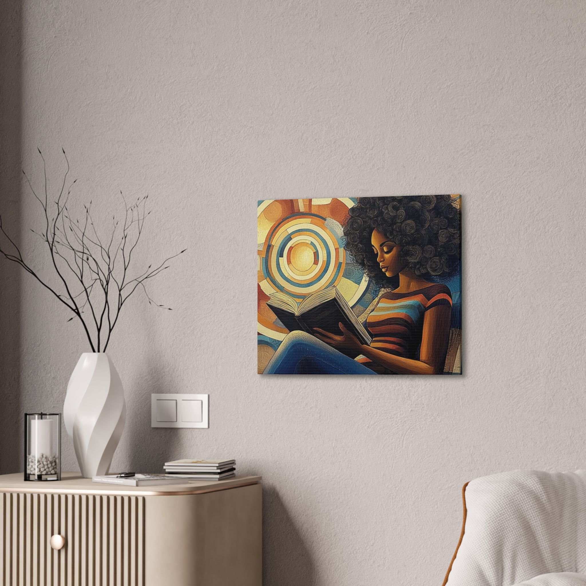 Spirals of Serenity – Afrocentric Reading Canvas Art