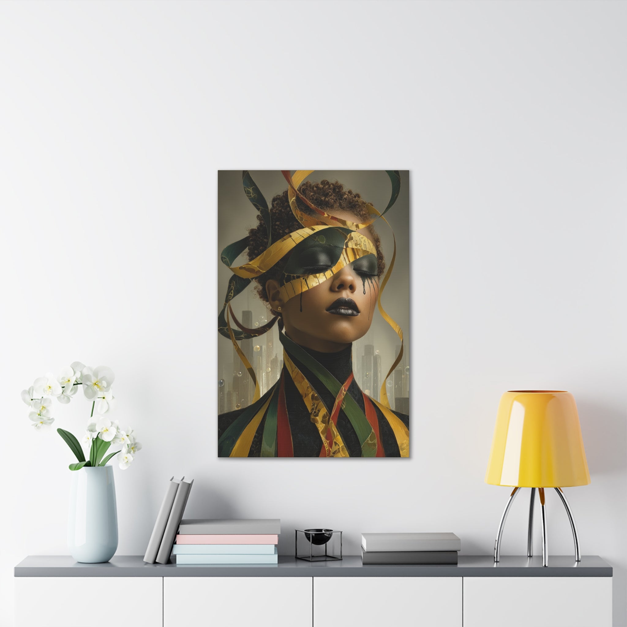 Stillness in the Noise | Afro Surrealist Ribbon Portrait