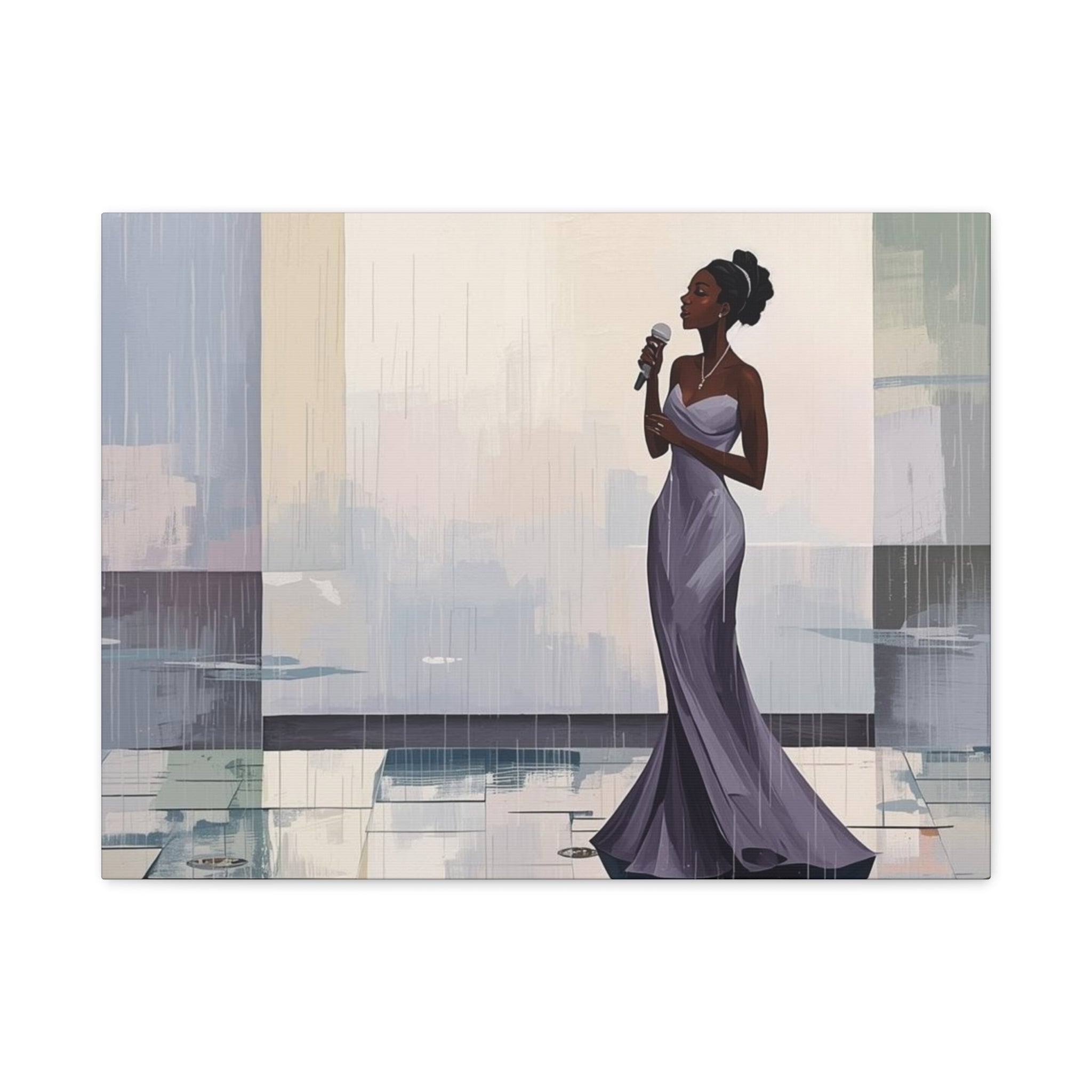 Canvas Print – Lady of Song: Rainy Serenade Wall Art on Matte Stretched Canvas