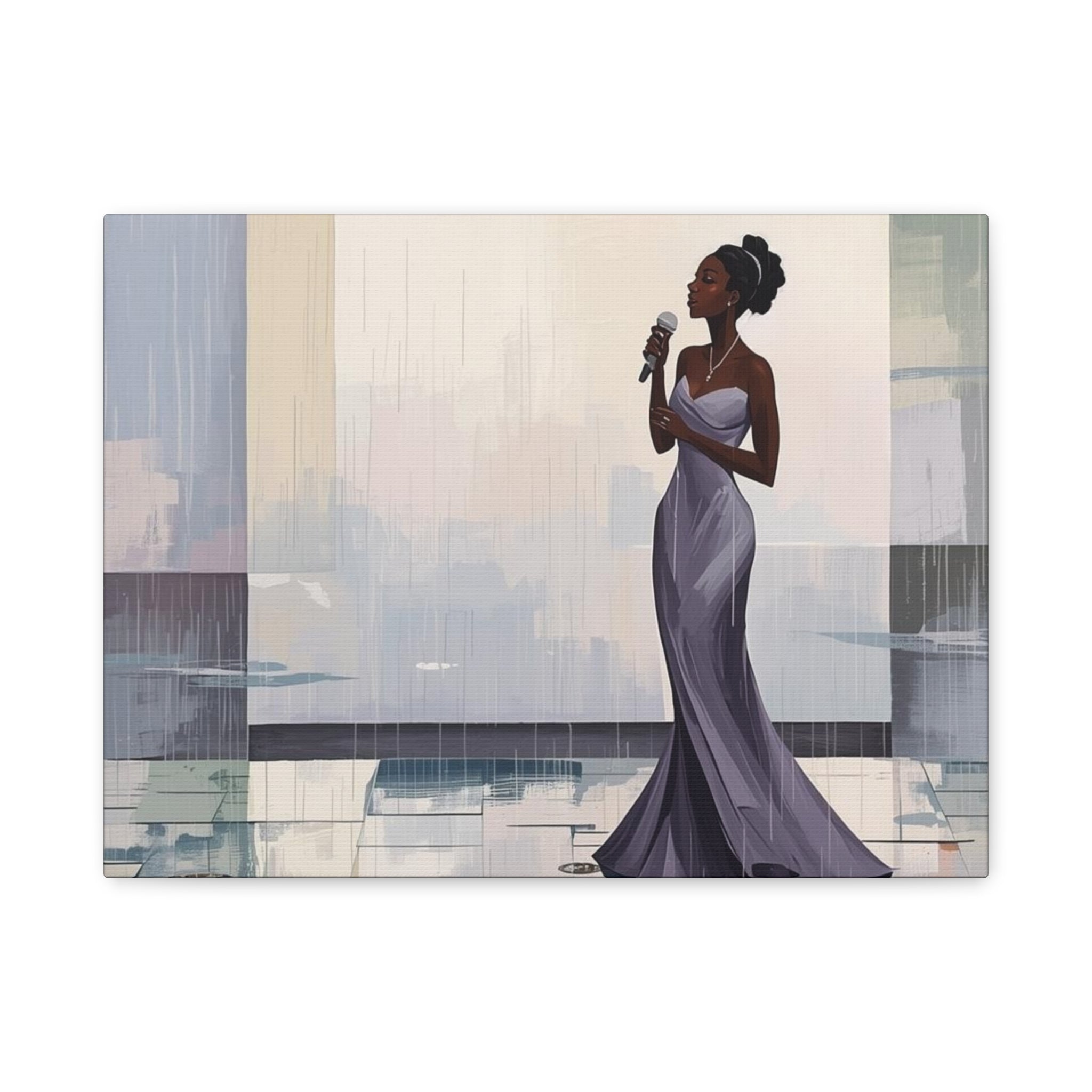 Canvas Print – Lady of Song: Rainy Serenade Wall Art on Matte Stretched Canvas