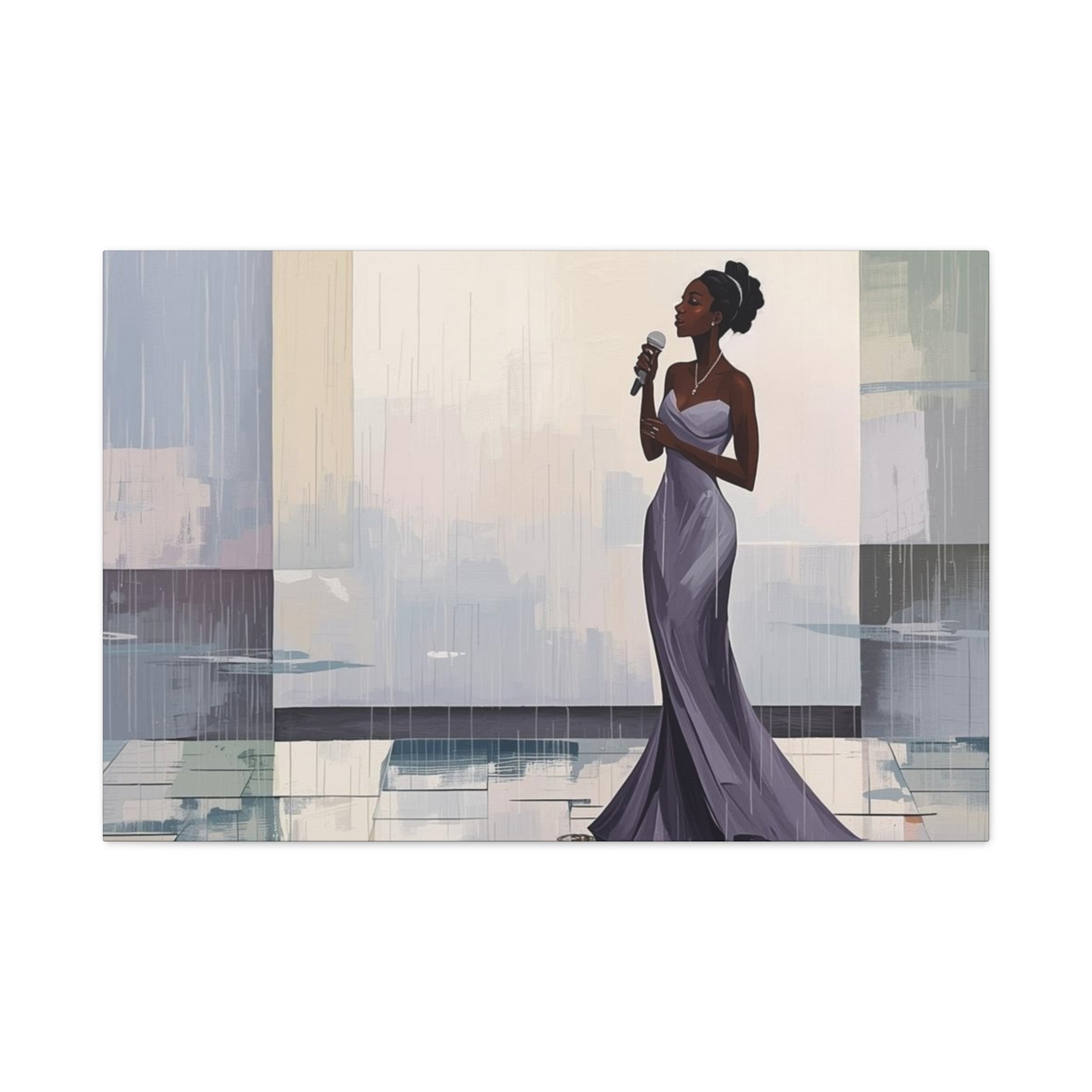 Canvas Print – Lady of Song: Rainy Serenade Wall Art on Matte Stretched Canvas