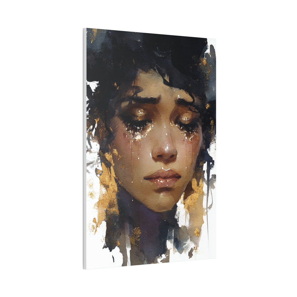 Weight of Her Tears | Emotional Watercolor Portrait Canvas