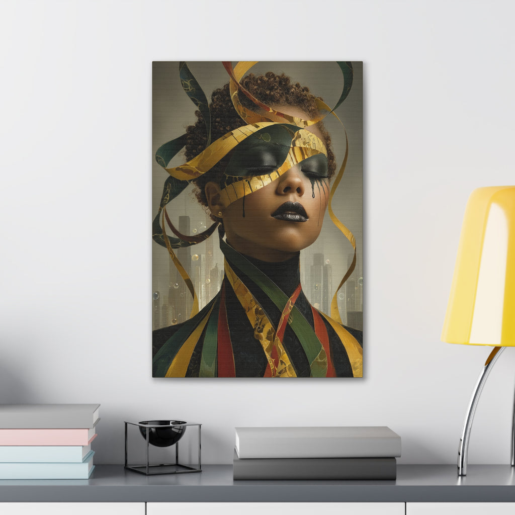 Stillness in the Noise | Afro Surrealist Ribbon Portrait